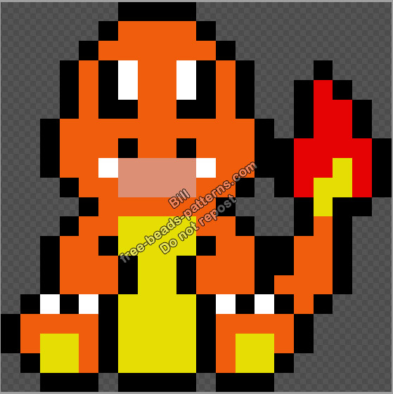 004 Pokemon Charmander free Hama Beads design 20x20