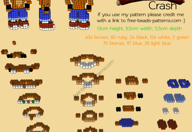 3D Crash Bandicoot free perler beads hama beads pyssla pattern
