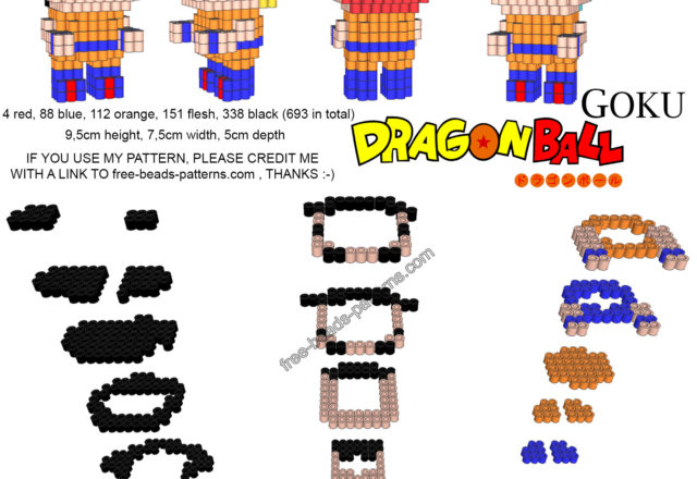 3D Hama Beads Perler Artkal free pattern Goku from Dragonball
