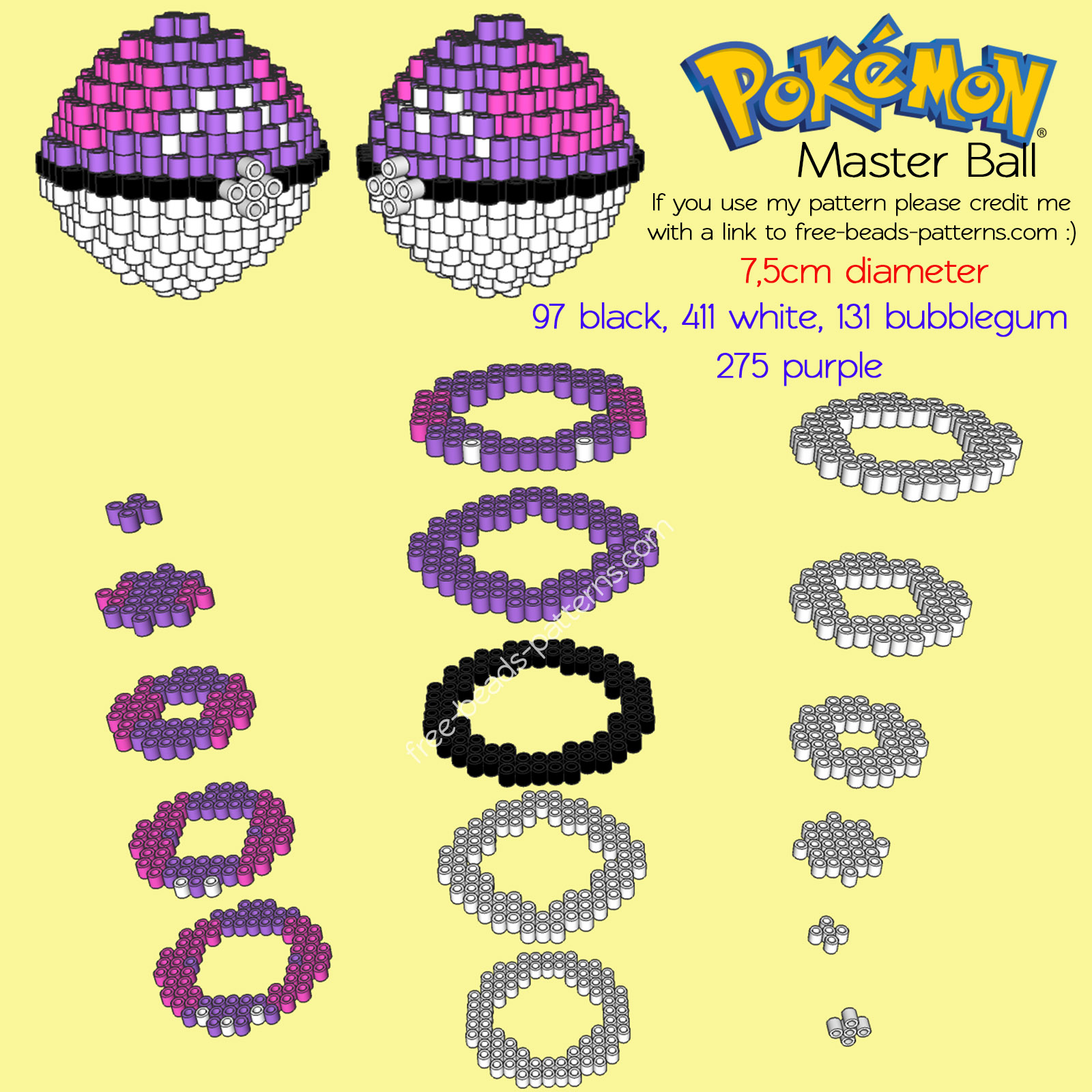 3D Master Ball free Pokemon perler beads melty beads beadsprite pattern