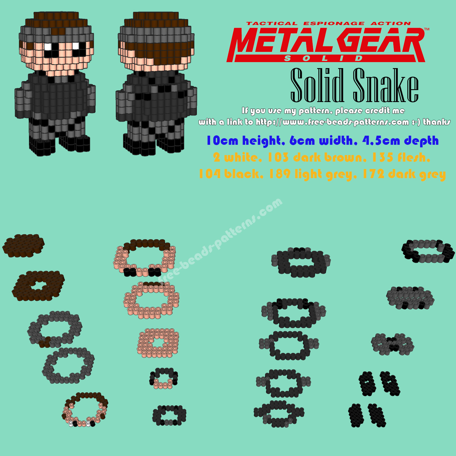 3D Perler beads Hama Beads Solid Snake Metal Gear Solid PS1