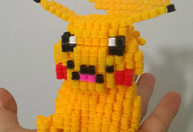 3D Pikachu Pokemon perler beads Hama Beads work photos (3)