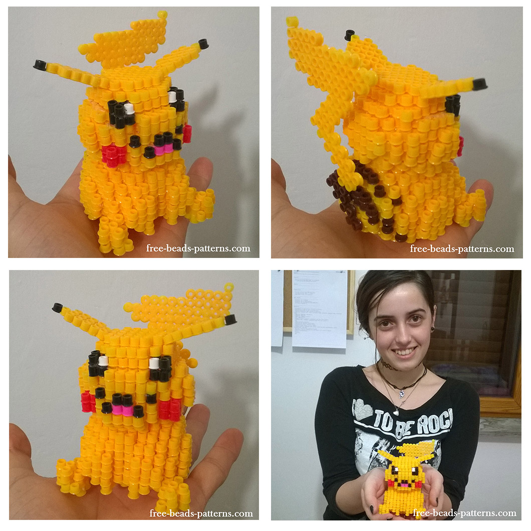 3D Pikachu Pokemon perler beads Hama Beads work photos (5)
