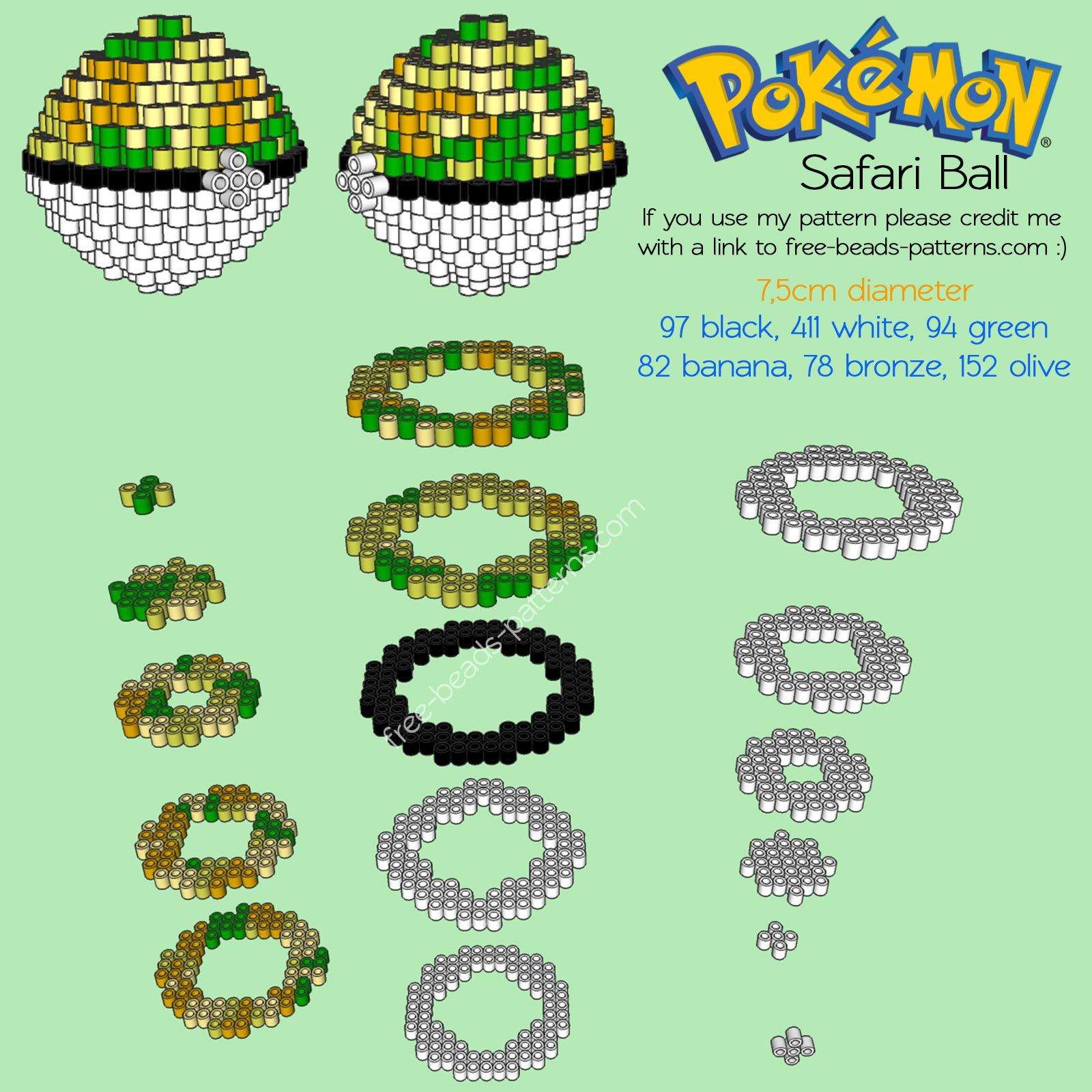 3D Safari Ball free Pokemon perler beads hama beads nabbi beads pattern