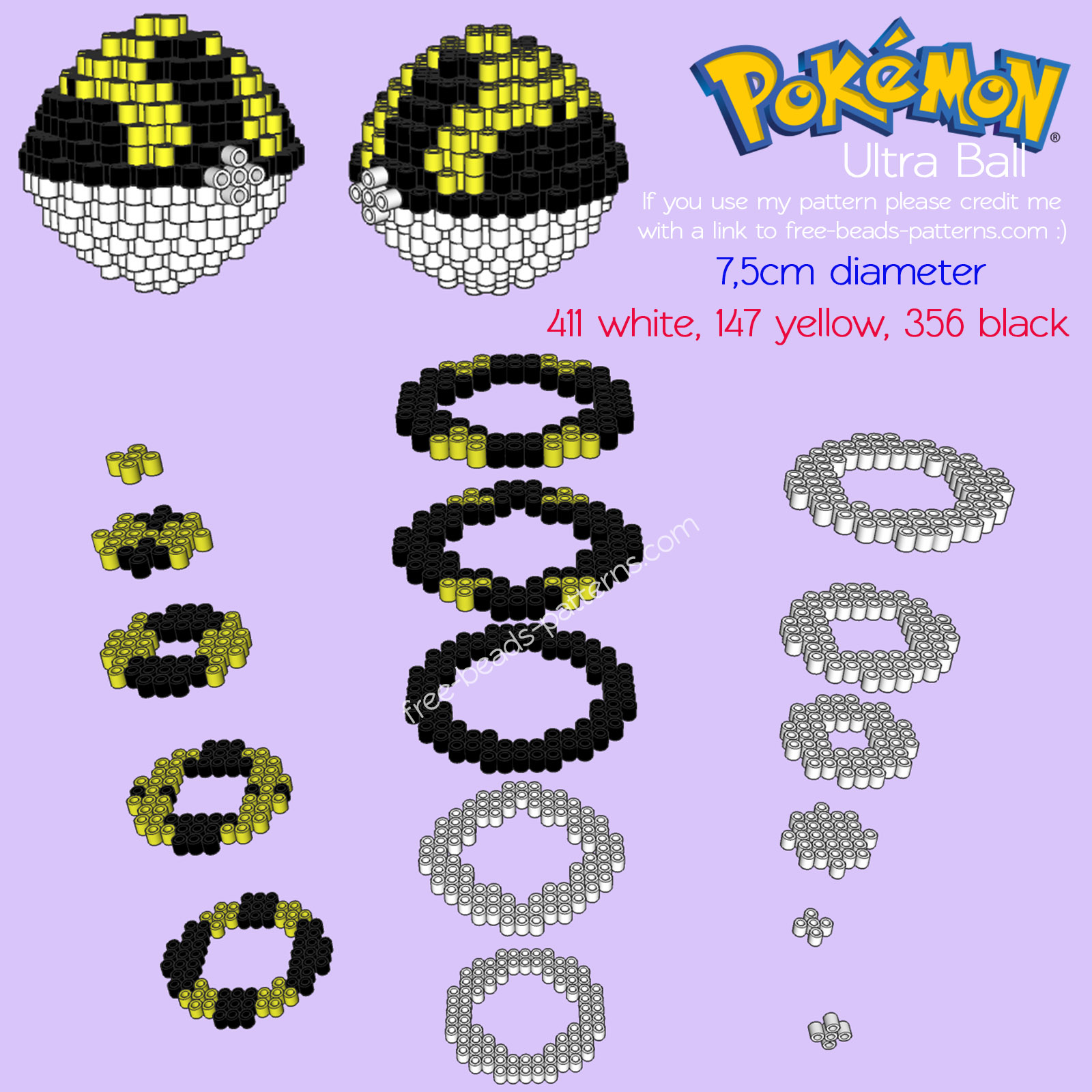 3D Ultra Ball free Pokemon perler beads iron beads pattern
