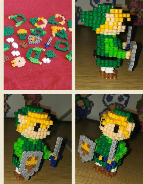 3D Zelda Link Hama Beads Perler Photopearls work photo by Instagram Follower tmacartwork (2)