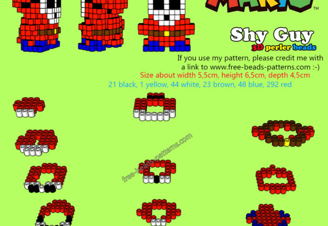 3D perler beads pattern Shy Guy from Super Mario