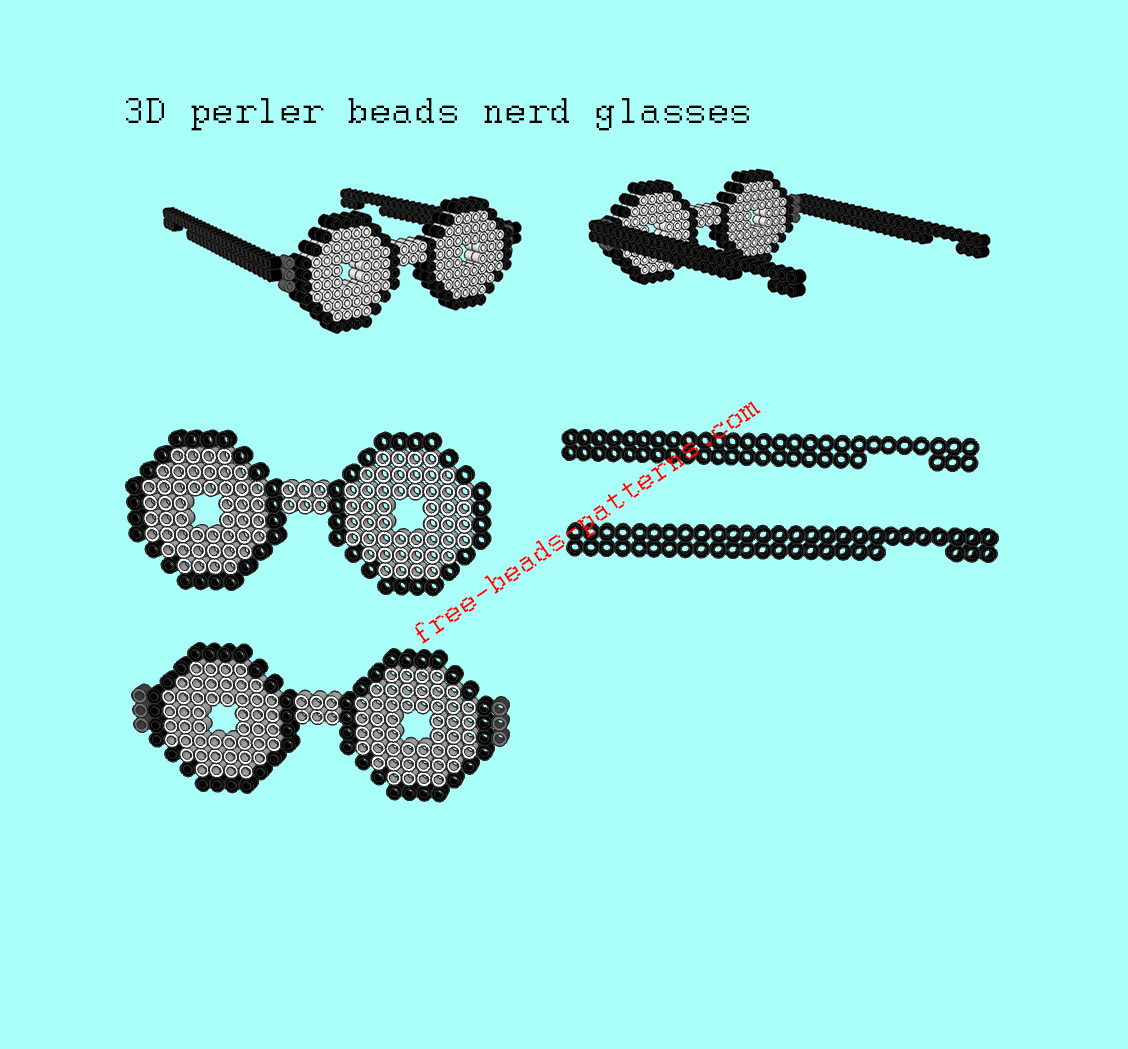 3D perler beads wearable nerd glasses free pattern design how to