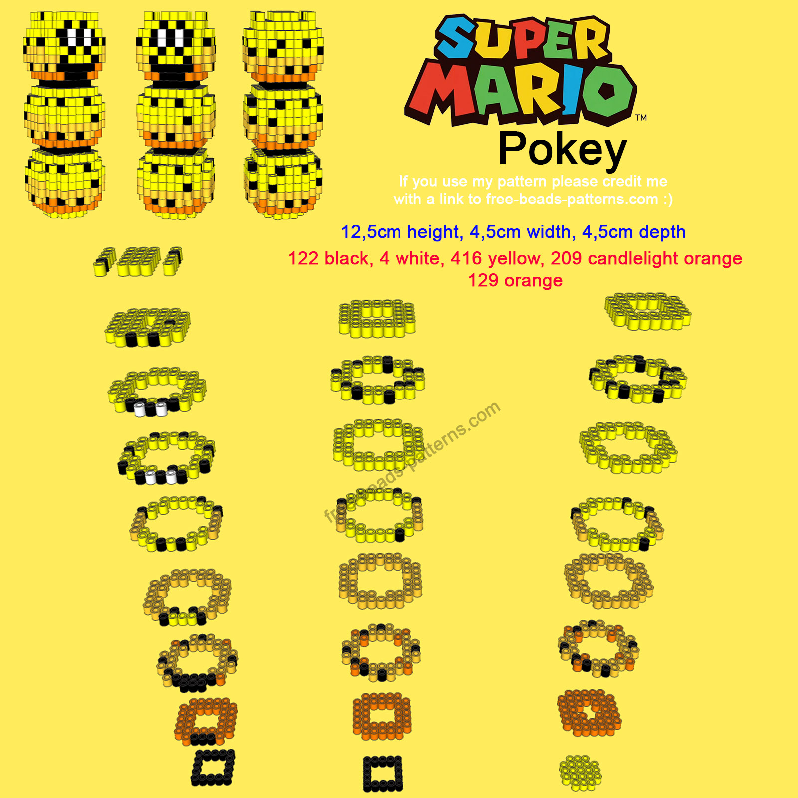 3D perler hama beads Super Mario Pokey