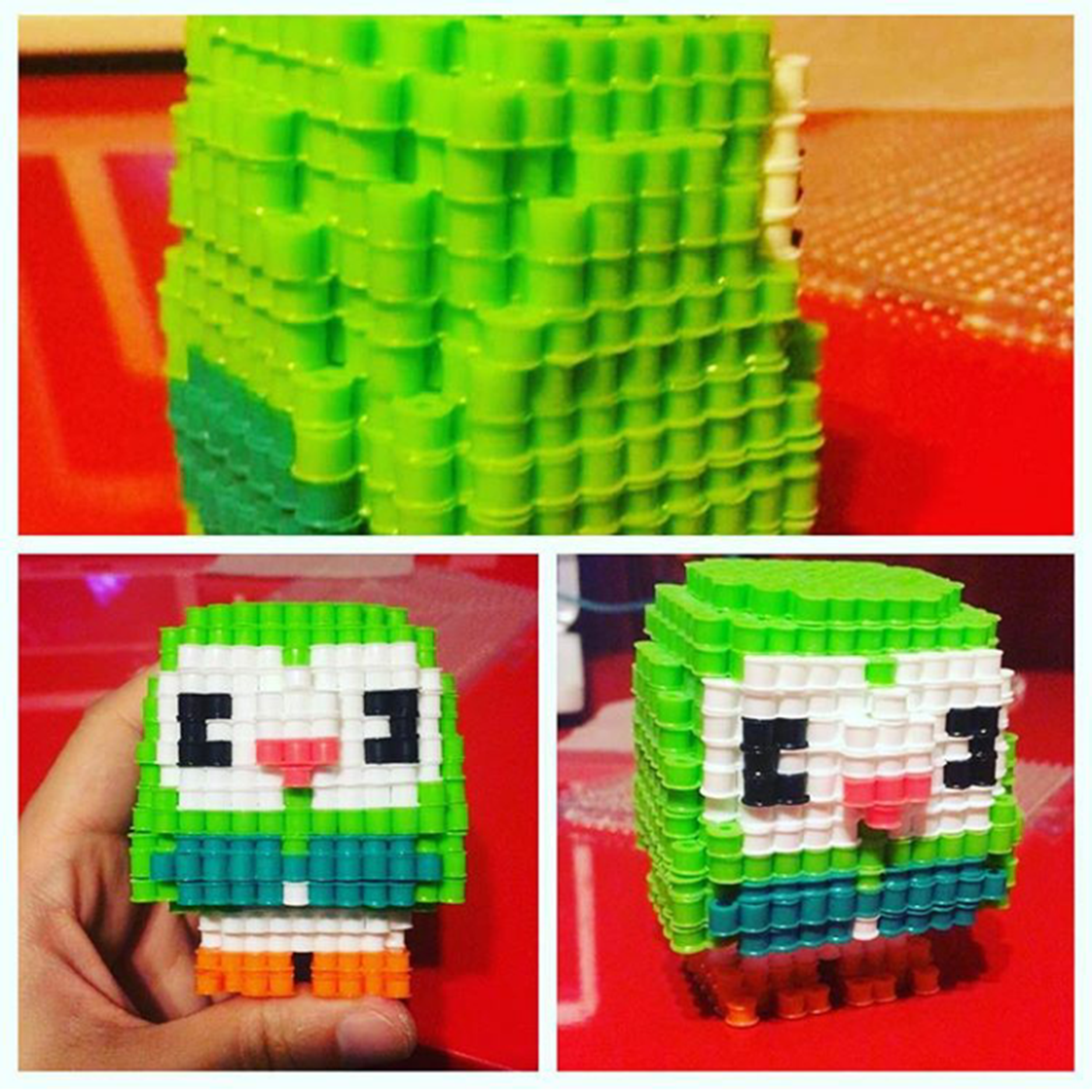3D shiny Rowlet Hama beads Perler by Instagram Follower froakieblue