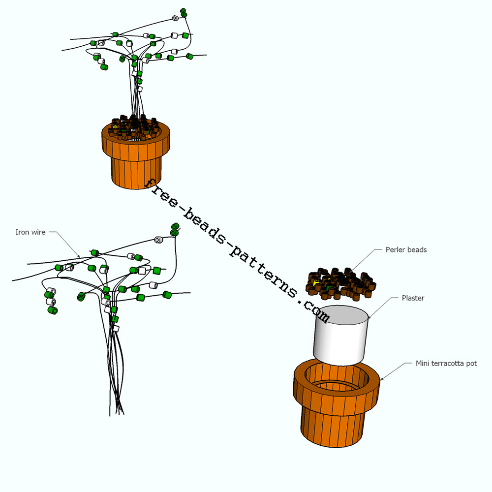 3D tree perler beads Hama Beads Pyssla free pattern