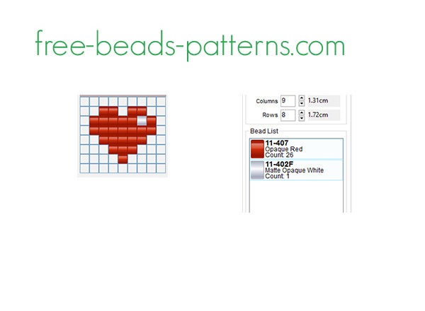 7 x 6 small red heart free Pyssla Hama Beads pattern download