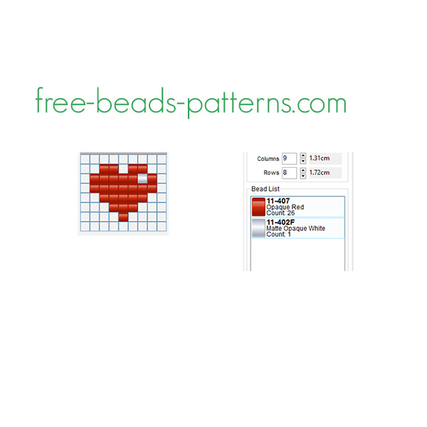 7 x 6 small red heart free Pyssla Hama Beads pattern download