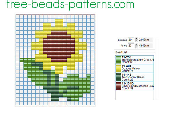 A sunflower free pony beads perler beads design pattern for children
