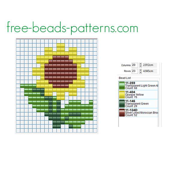 A sunflower free pony beads perler beads design pattern for children