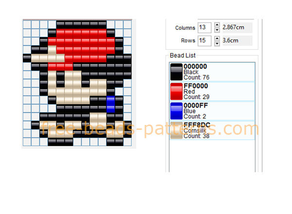 Ash Pokemon trainer free small perler beads pattern 13 x 15 4 colors
