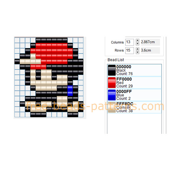 Ash Pokemon trainer free small perler beads pattern 13 x 15 4 colors