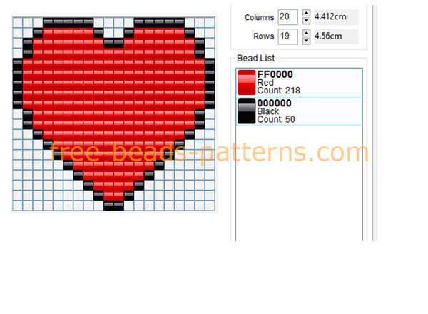 Big red heart 20 x 20 free perler beads pattern download made with Bead Tool software