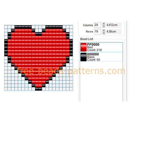 Big red heart 20 x 20 free perler beads pattern download made with Bead Tool software