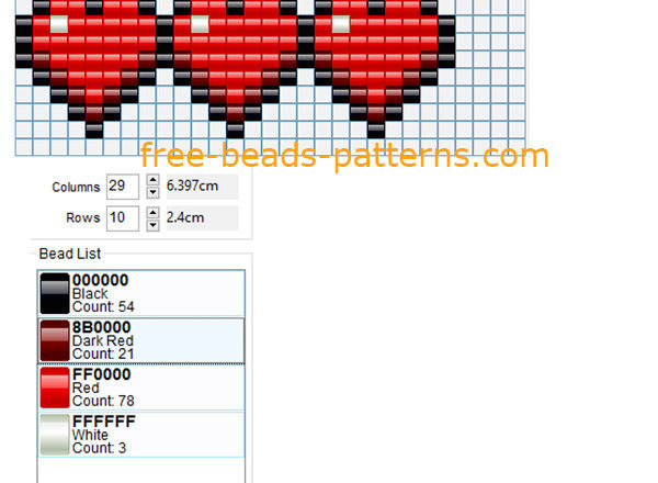 Bracelet with Minecraft red hearts free perler beads pattern Hama Beads