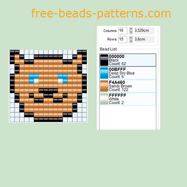 Brown cat face perler beads free pattern download size 16 x 15 beads Hama Beads
