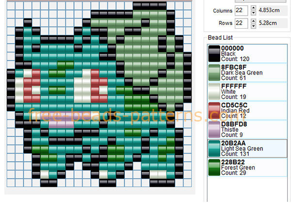 Bulbasaur Pokemon number 001 first generation free perler beads pattern