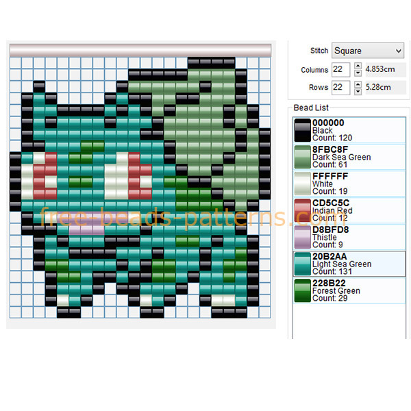 Bulbasaur Pokemon number 001 first generation free perler beads pattern