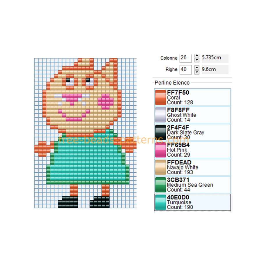 Candy Cat Peppa Pig’ s friend free perler beads pattern made with Bead Tool