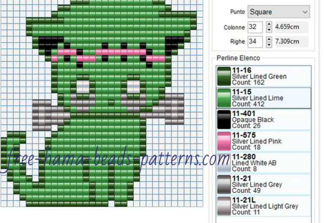 Cat Frankenstein hama beads pattern 7 colors