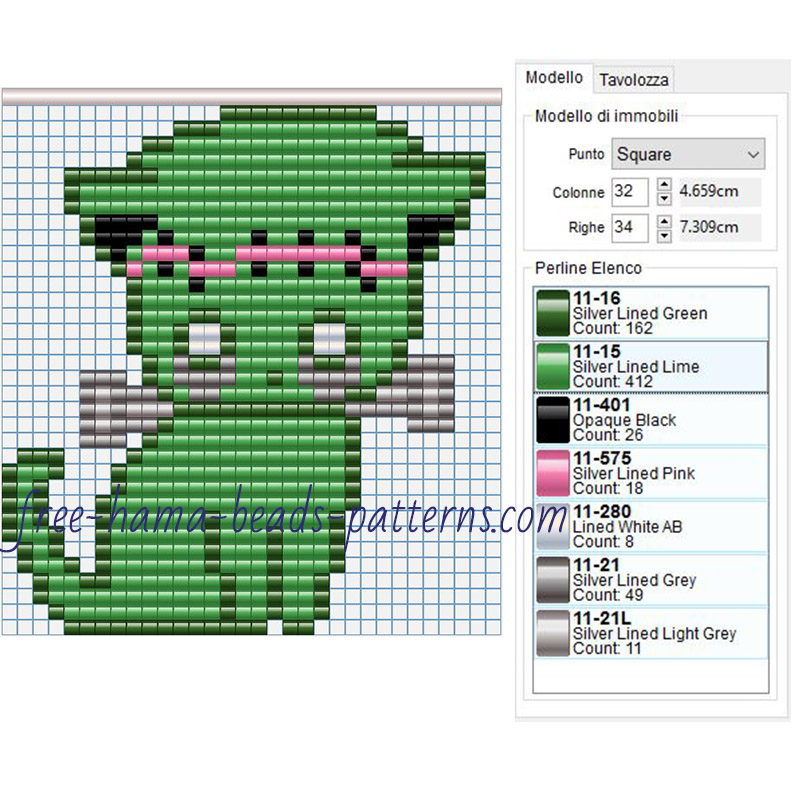 Cat Frankenstein hama beads pattern 7 colors