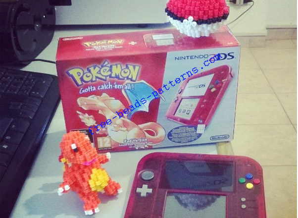 Charmander 3D perler beads with Nintendo 2DS red version special work photo