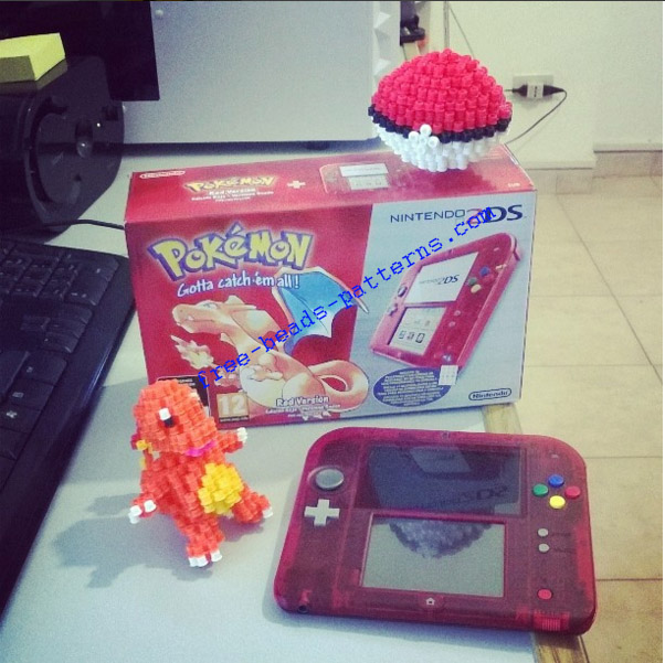 Charmander 3D perler beads with Nintendo 2DS red version special work photo