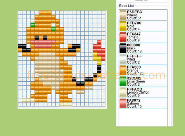 Charmander Pokemon number 004 free perler beads pattern Hama Beads