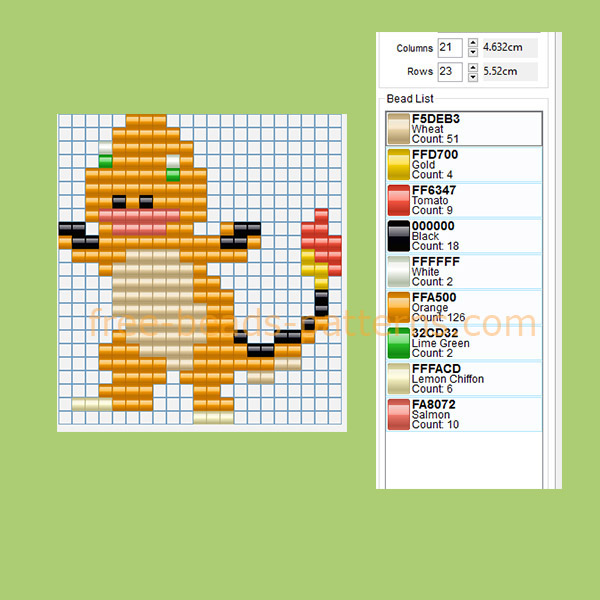 Charmander Pokemon number 004 free perler beads pattern Hama Beads