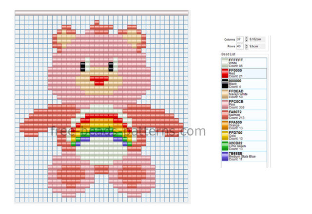 Cheer Bear from Care Bears free pony beads perler beads design for children