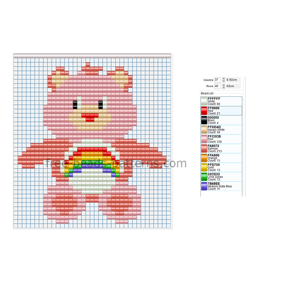 Cheer Bear from Care Bears free pony beads perler beads design for children