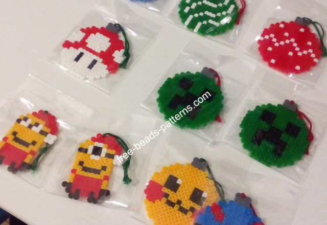 Classic Megaball and red Mario mushroom hama beads Christmas Balls photos (6)