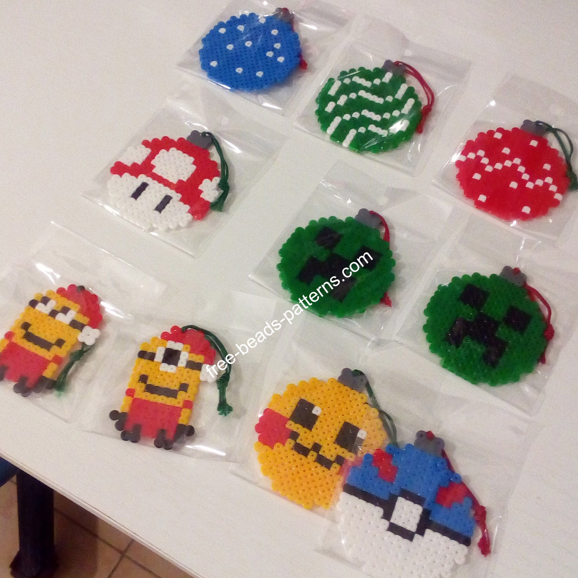 Classic Megaball and red Mario mushroom hama beads Christmas Balls photos (6)