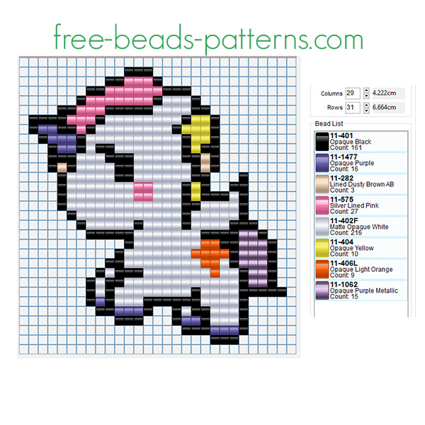 Colored cute unicorn free perler beads fusion beads pattern for children