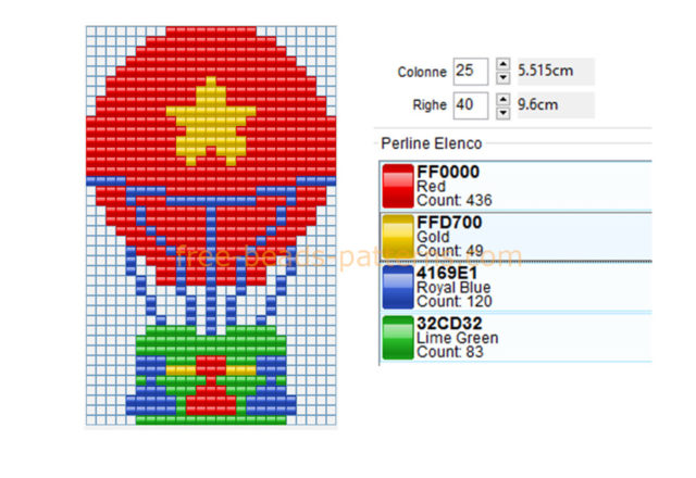 Colored hot-air balloon free perler beads pattern brand Hama Beads 25 x 40 4 colors