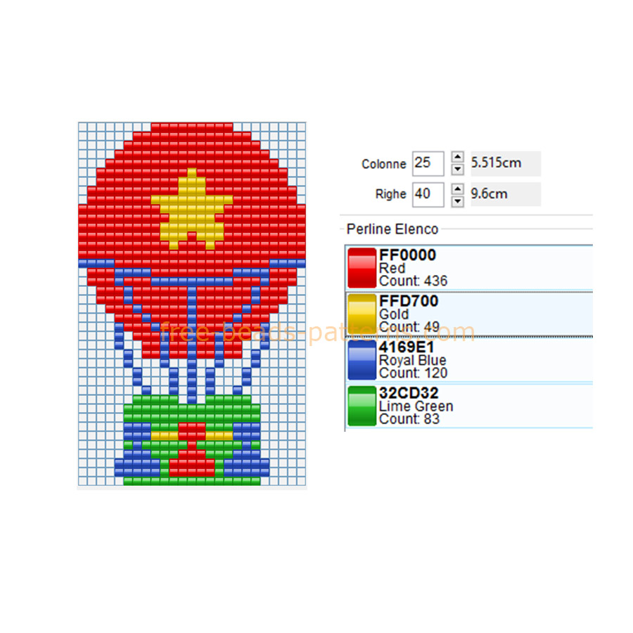 Colored hot-air balloon free perler beads pattern brand Hama Beads 25 x 40 4 colors