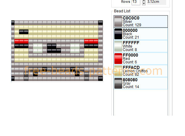 Compact Cassette Musicassette record store perler beads pattern gray and red colors