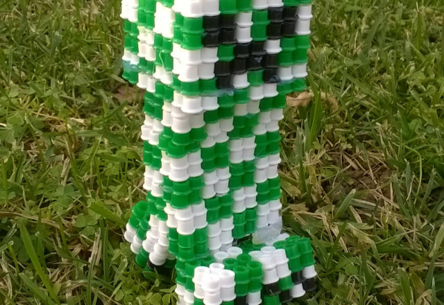 Creeper Minecraft 3D Perler Beads Hama Beads on the grass (1)