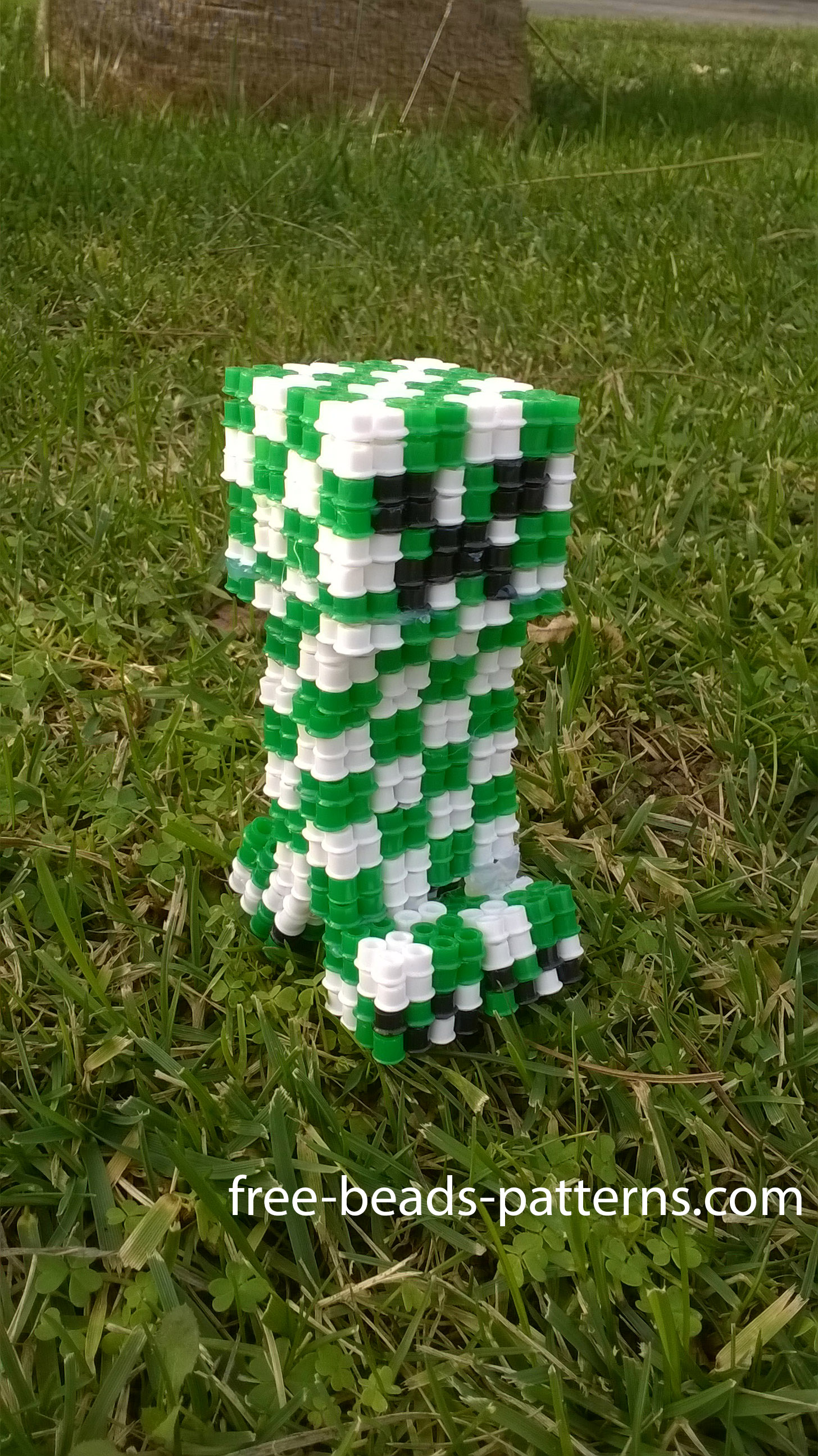 Creeper Minecraft 3D Perler Beads Hama Beads on the grass (1)