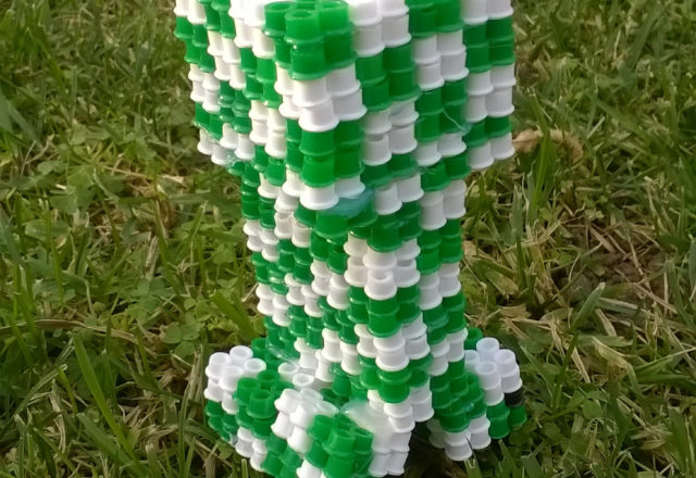 Creeper Minecraft 3D Perler Beads Hama Beads on the grass (2)