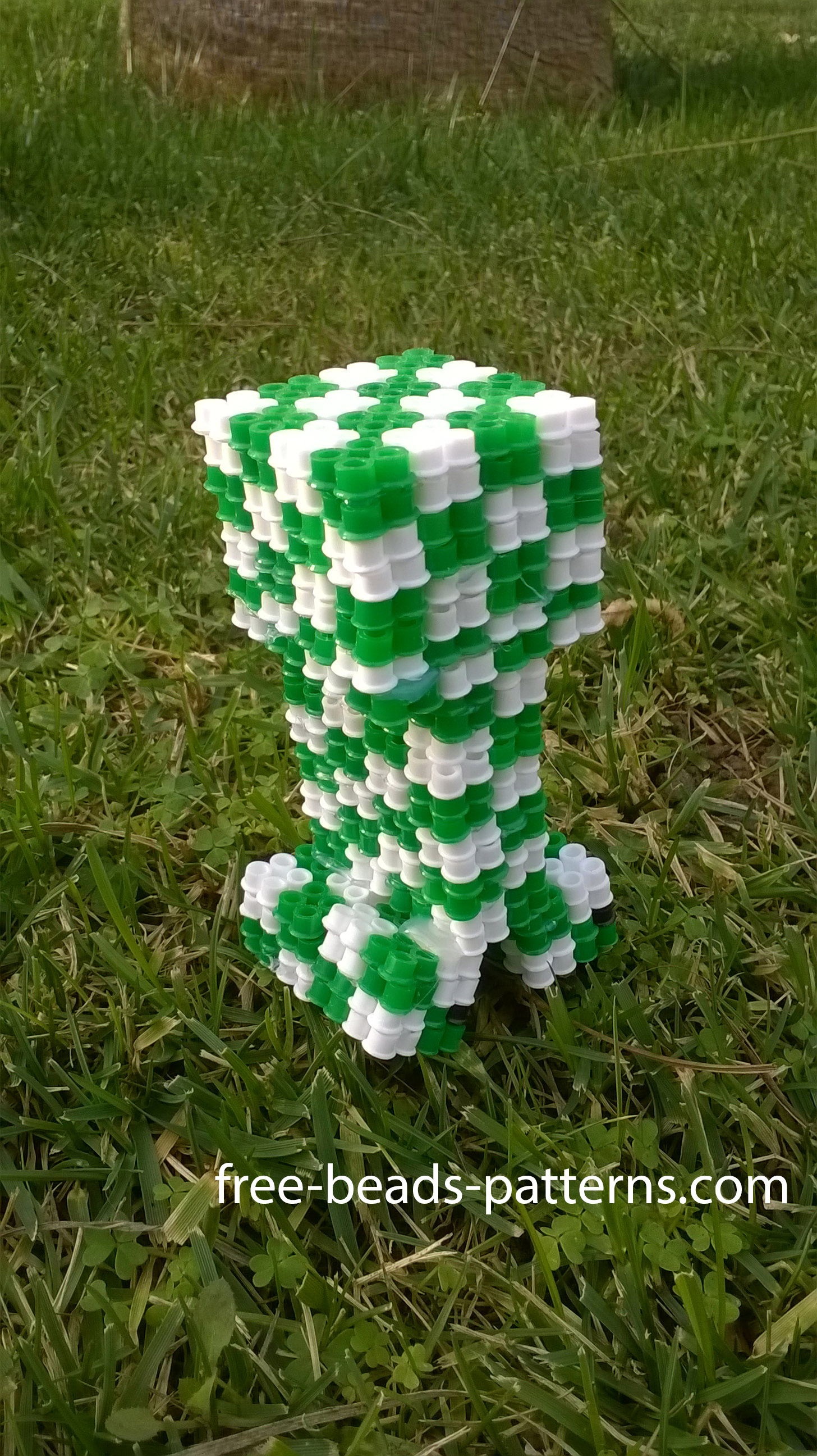 Creeper Minecraft 3D Perler Beads Hama Beads on the grass (2)