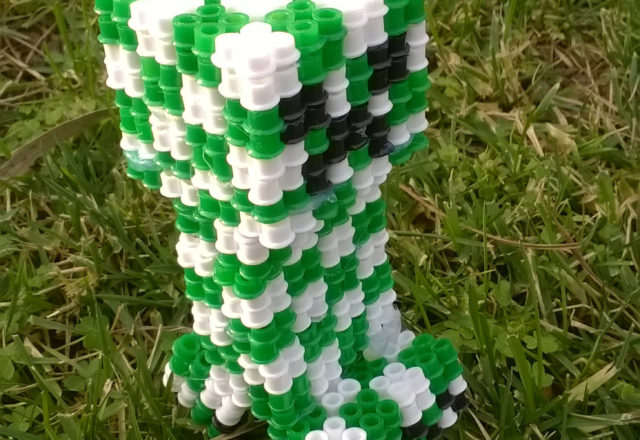 Creeper Minecraft 3D Perler Beads Hama Beads on the grass (3)