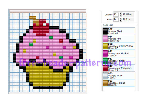Cupcake sweet free pony beads perler beads design pattern download