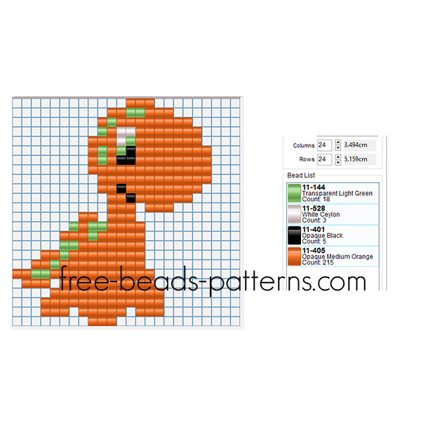 Cute orange dinosaur animal Hama Beads Pyssla for children