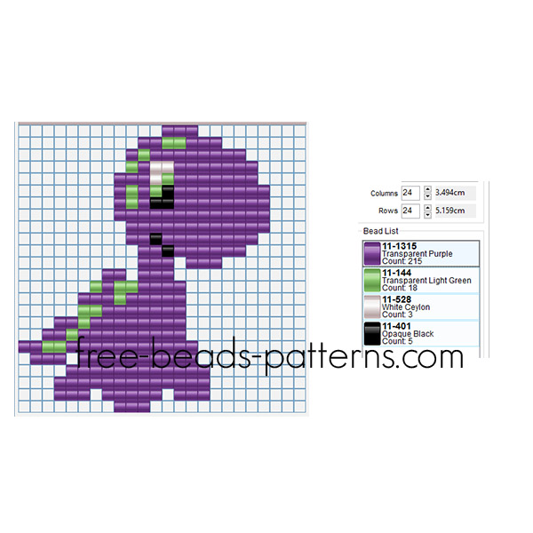 Cute violet dinosaur free perler beads pattern for children